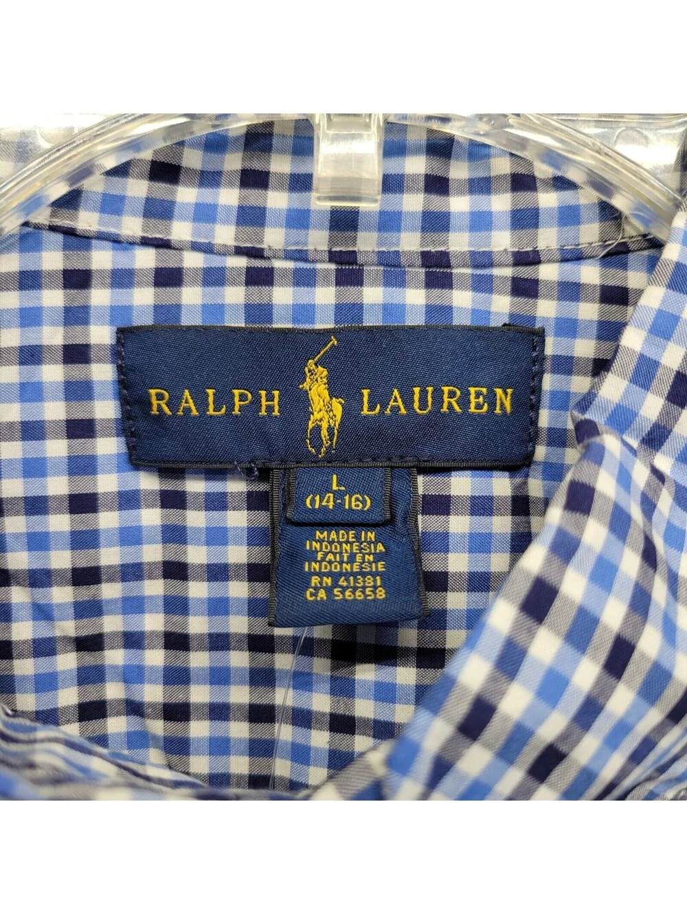 Ralph Lauren Blue Plaid Boy's Sz L Button-Down